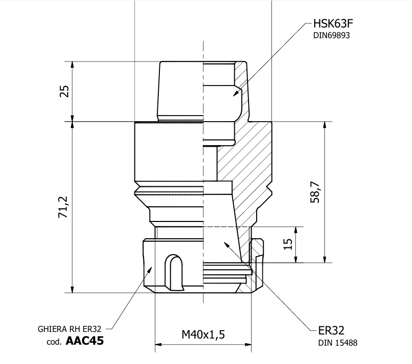 Portapinzas Termwood HSK63F ER32 L1=58.7